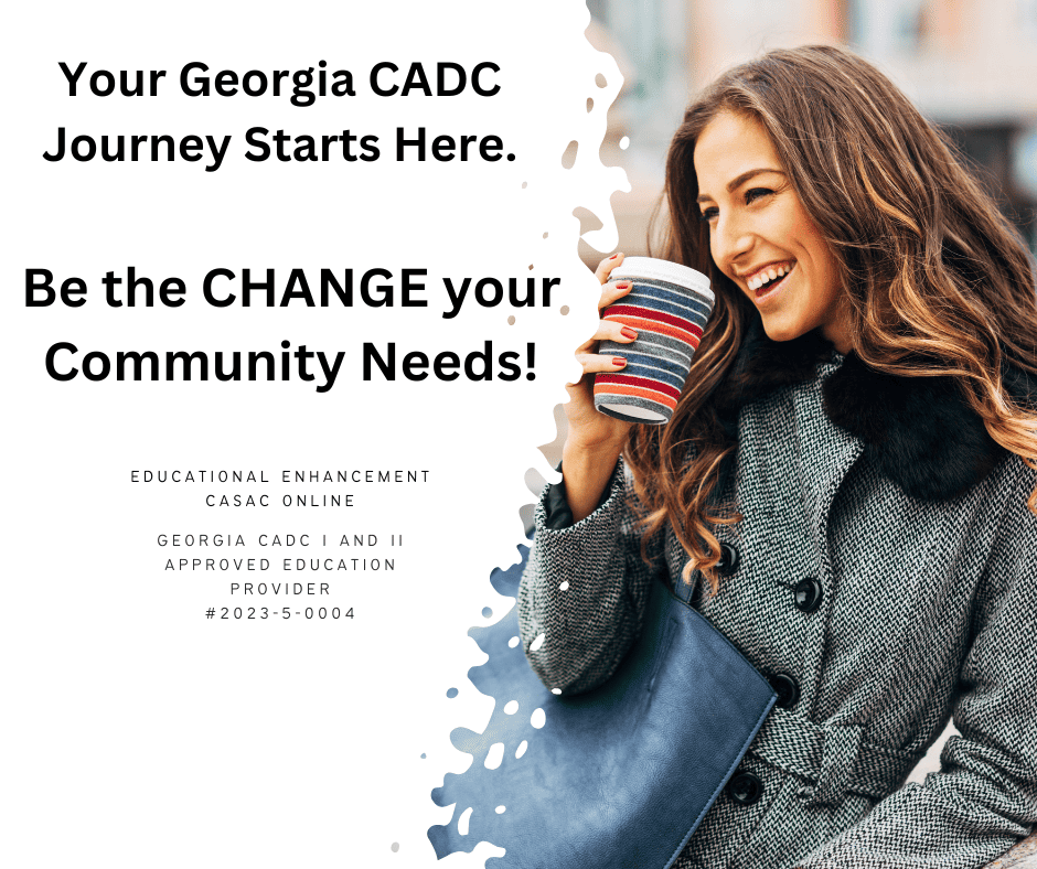 Educational Enhancement CASAC Online A woman is excited because she found an online drug counseling school so she can start working on her Georgia CADC I and II approved education provider