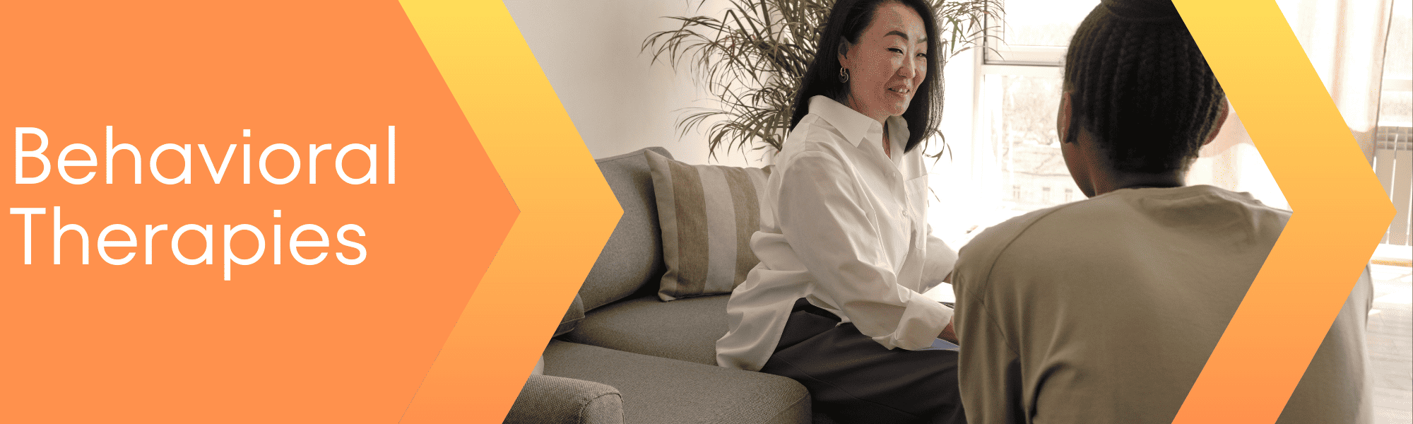 behaviorial therapy Banner image shows two people in a drug counseling session using behavioral therapy