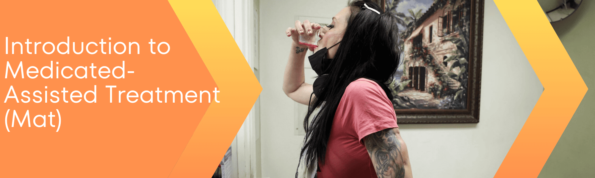 Medicated assisted treatment. In this image a woman is seen drinking her methadone at a medicated assisted treatment program.