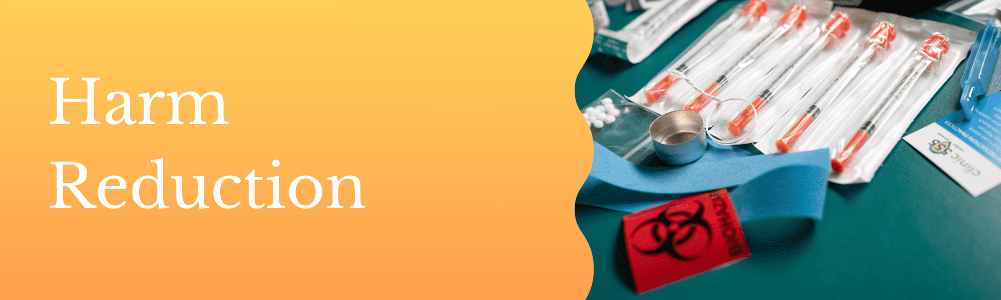 harm reduction Image shows clean and sterile injection equipment used in harm reduction approaches in substance use counseling.