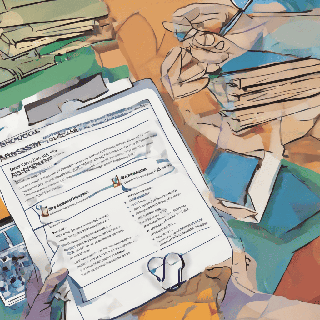 A cartoon image of a paper biopsychosocial assessment.