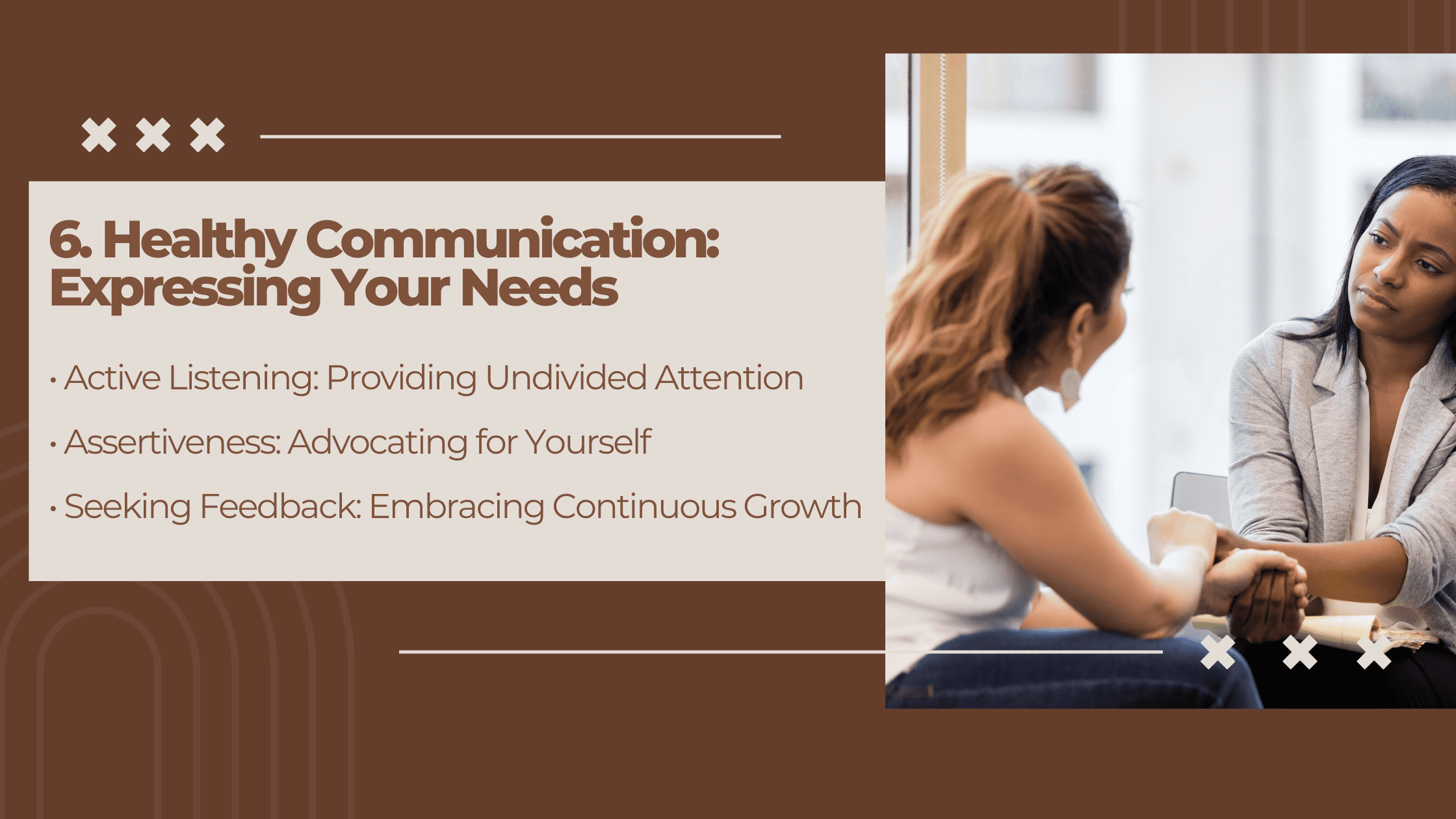 Addiction counselor self-care infographic about proper communication skills