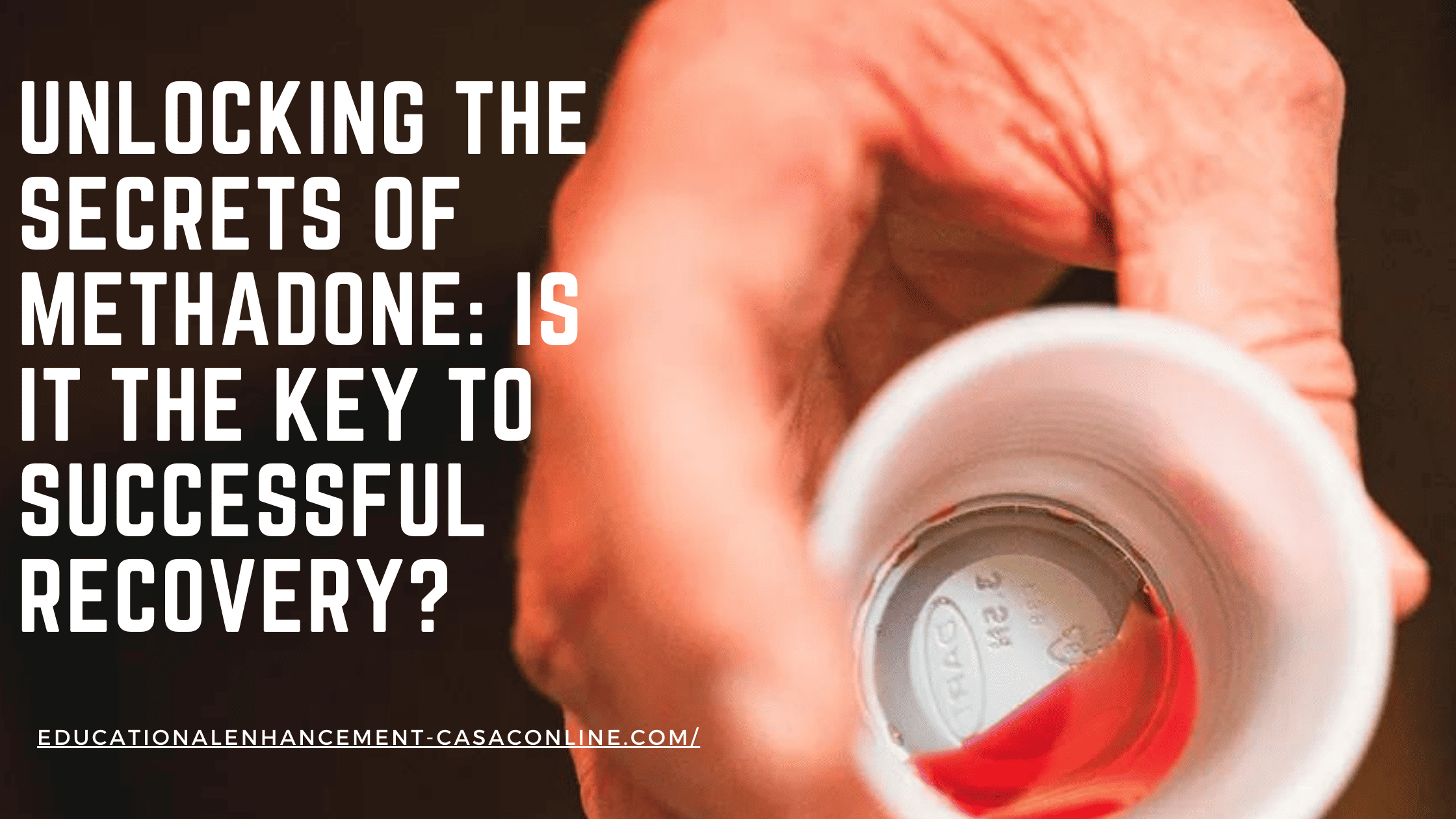 Image of a client with opiate use disorder in a methadone clinic holding a cup of daily methadone to drink so he can feel good about his recovery and not crave heroin.