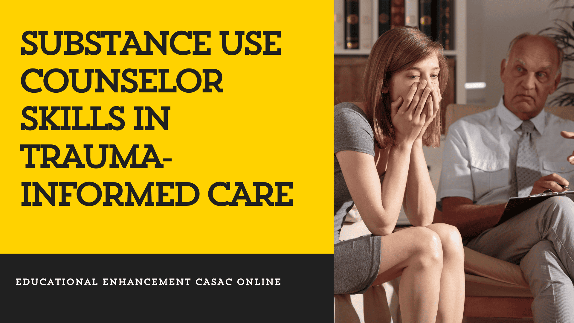 A substance use counselor sits with a client as he uses skills in trauma-informed care