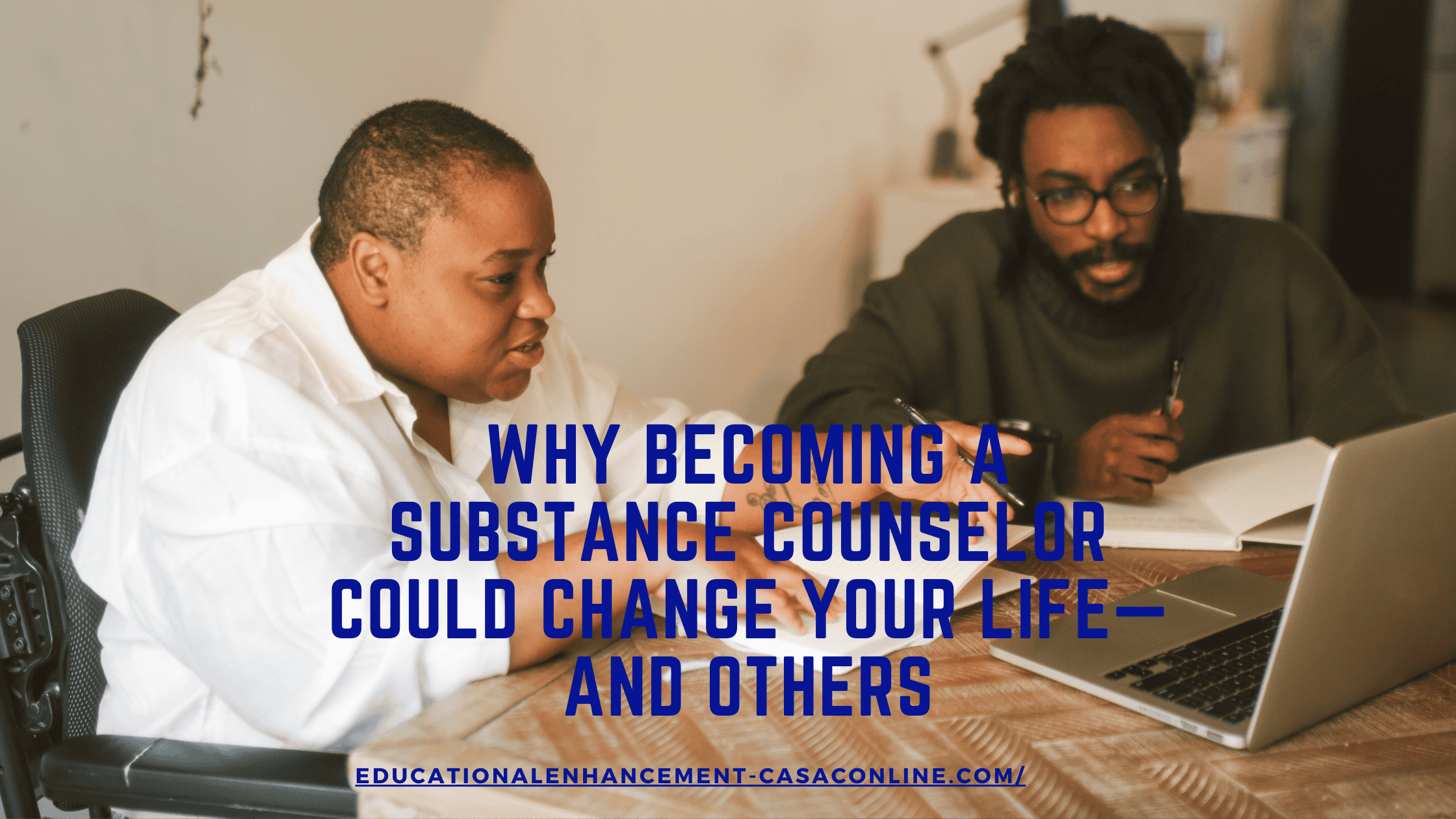 Two drug counselors students study their CASAC Online together towards their career in substance use counseling.