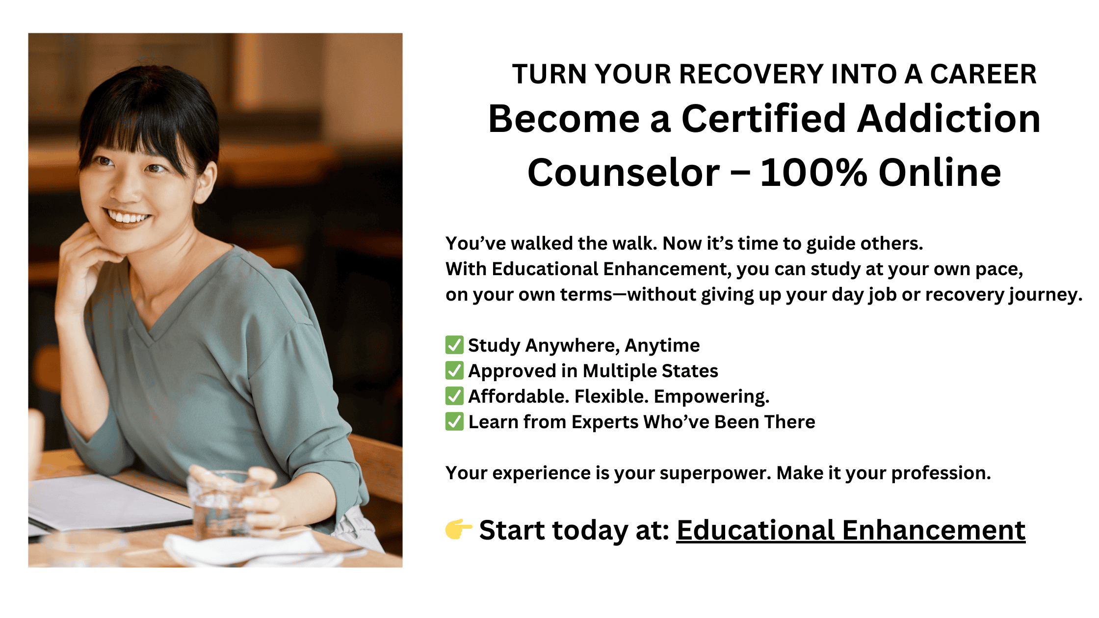 recvoery experience Image shows a substance use counselor who used her addiction recovery experience to become a drug counselor