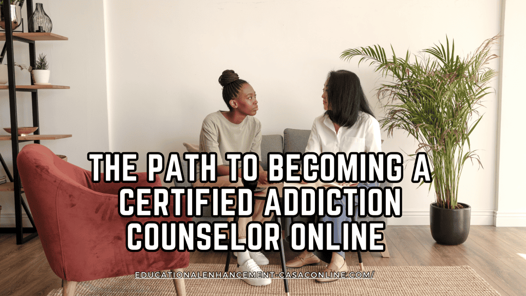 Alt Text: Two women sitting in a therapy session, representing the supportive environment of certified addiction counselor training online. Ideal for those looking to become an addiction counselor online and earn their addiction counselor certificate online.