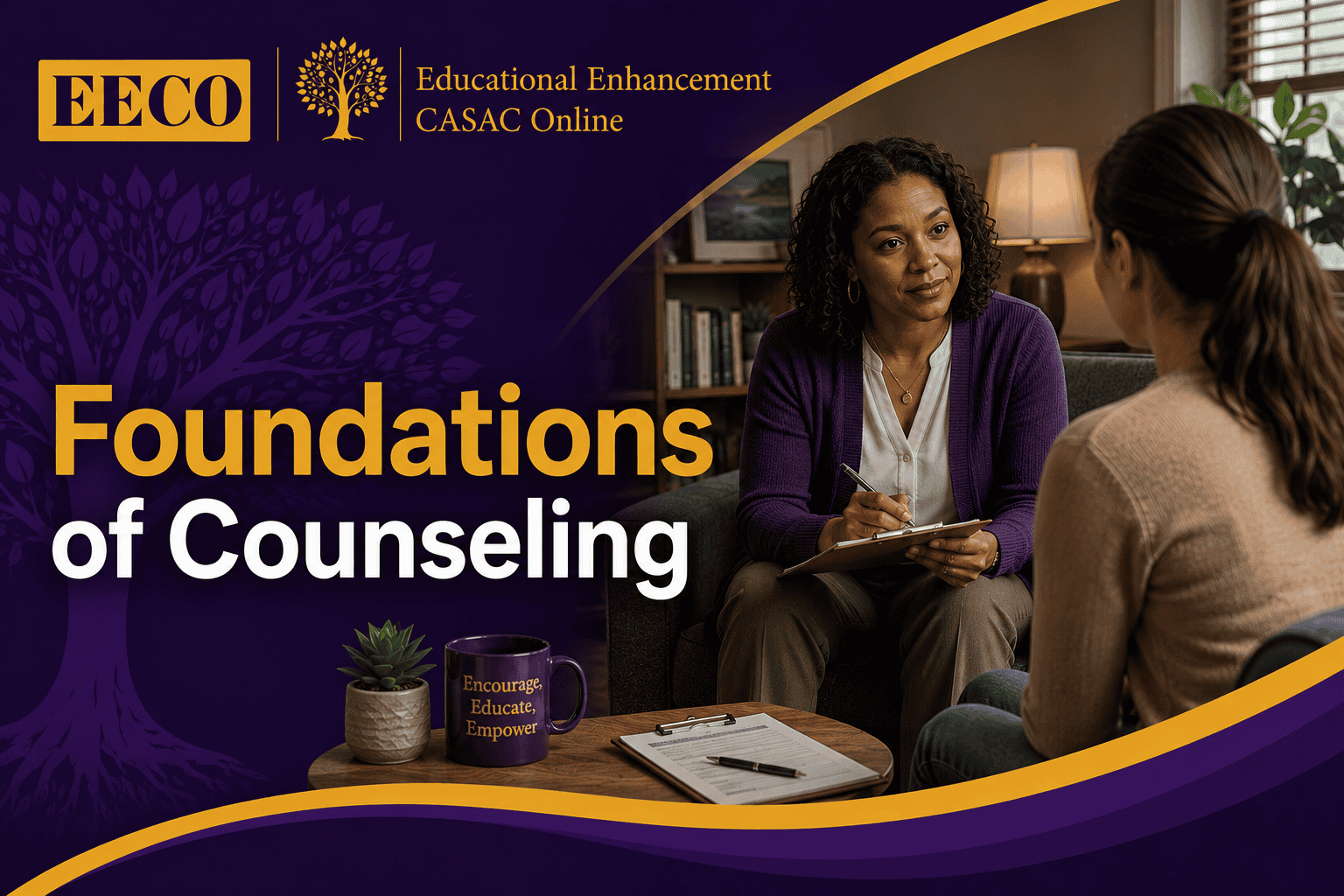 In the image two addiction counselor students strenthen their foundational counseling skills in a self-paced distance learning drug counselor foundations of counseling training.